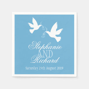 Serviette En Papier Mariage deux colombes blanches bleu serviettes per