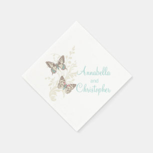 Serviette En Papier Mariage deux papillons art turquoise serviettes bl