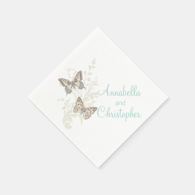 Serviette En Papier Mariage deux papillons art turquoise serviettes bl (Coin)