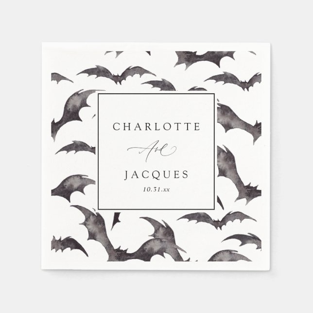 Serviette En Papier Mariage d'Halloween chauves-souris - Blanc (Devant)