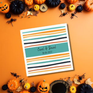 Serviette En Papier Mariage d'Halloween Moderne Orange et Blanc Rayé