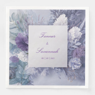 Serviette En Papier Mariage d'hiver aux fleurs de lavande bleue givré
