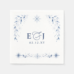 Serviette En Papier Mariage d'hiver bleu flocons de neige Monogramme é