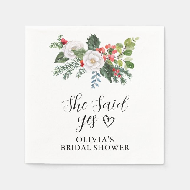 Serviette En Papier Mariage d'hiver de Noël Elle a dit Oui Shower  (Devant)