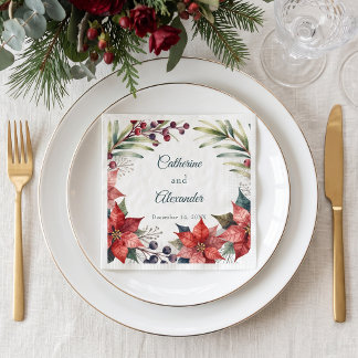 Serviette En Papier Mariage d'hiver élégant au poinsettia aquarelle