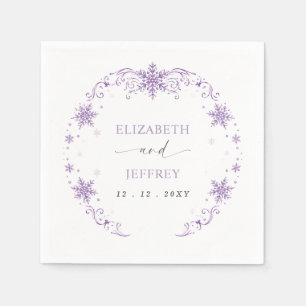 Serviette En Papier Mariage d'hiver élégant aux flocons de neige viole