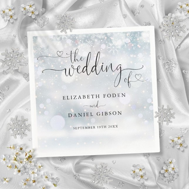 Serviette En Papier Mariage d'hiver en écriture à cœur moderne (Modern Heart Script Winter Wedding Napkins)