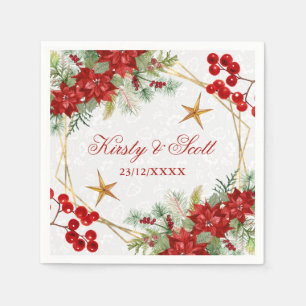 Serviette En Papier Mariage d'hiver festif à l'aquarelle avec poinsett