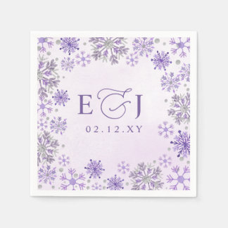Serviette En Papier Mariage d'hiver flocons de neige violet argent Mon