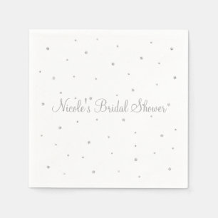 Serviette En Papier Mariage d'Hiver Glam Points Argent et Blanc Soirée