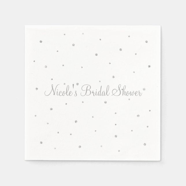 Serviette En Papier Mariage d'Hiver Glam Points Argent et Blanc Soirée (Devant)