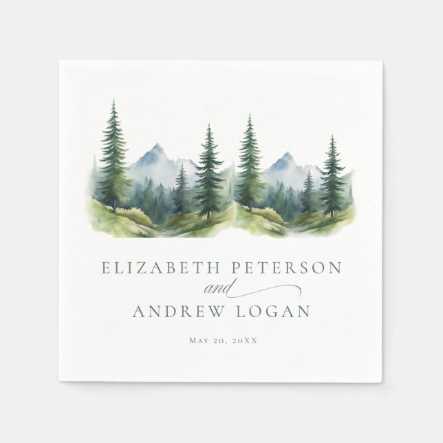 Serviette En Papier Mariage d'Hiver | Montagnes Rustiques  (Devant)