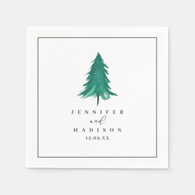 Serviette En Papier Mariage d'hiver personnalisé Hunter Green (Devant)