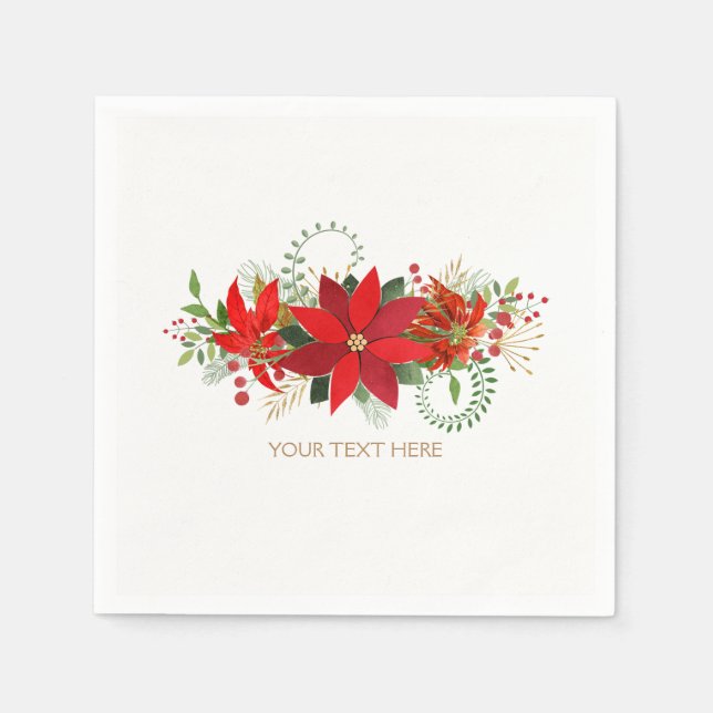 Serviette En Papier Mariage d'hiver Rouge Blanc Poinsettia Fête de fin (Devant)