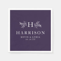 Mariage d'hiver rustique monogramme prune violet d