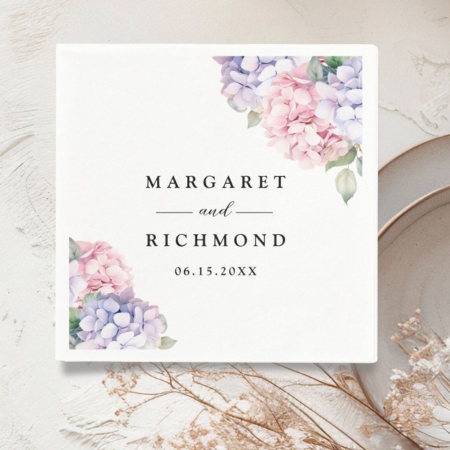 Serviette En Papier Mariage d'Hydrangée rose pâle et pourpre (Créateur téléchargé)
