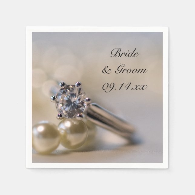 Serviette En Papier Mariage Diamond Ring et Pearl (Devant)