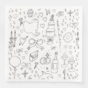 Serviette En Papier Mariage d'illustrations de Doodle en noir et blanc