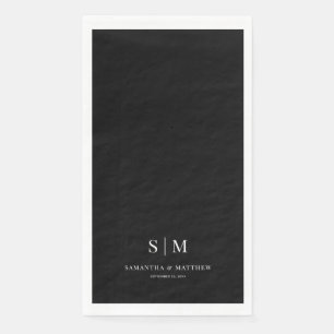 Serviette En Papier Mariage d'initiaux simples en noir