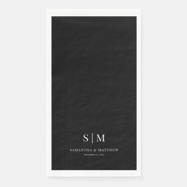 Serviette En Papier Mariage d'initiaux simples en noir (Devant)
