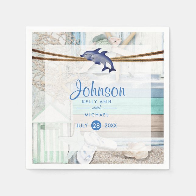 Serviette En Papier Mariage Dolphin en bord de mer (Devant)