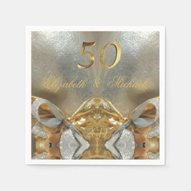 Serviette En Papier Mariage d'or 50e anniversaire Elégant Faux Gold (Devant)