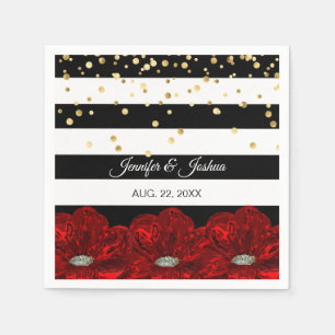 Serviette En Papier Mariage d'or Black White Roses