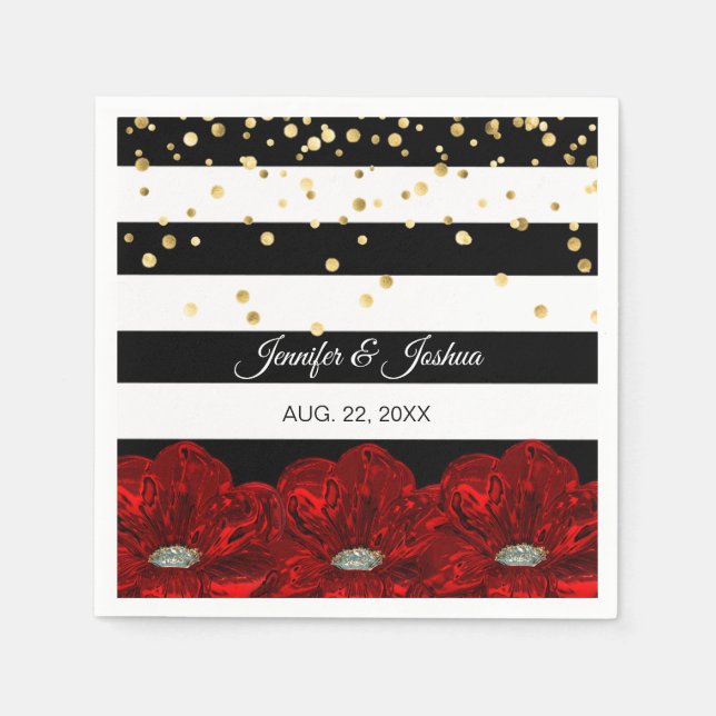 Serviette En Papier Mariage d'or Black White Roses (Devant)
