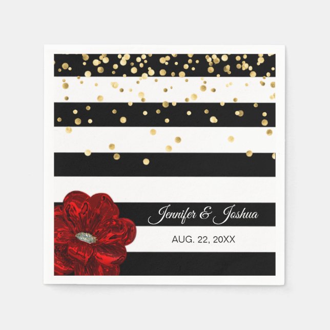 Serviette En Papier Mariage d'or Black White Roses (Devant)