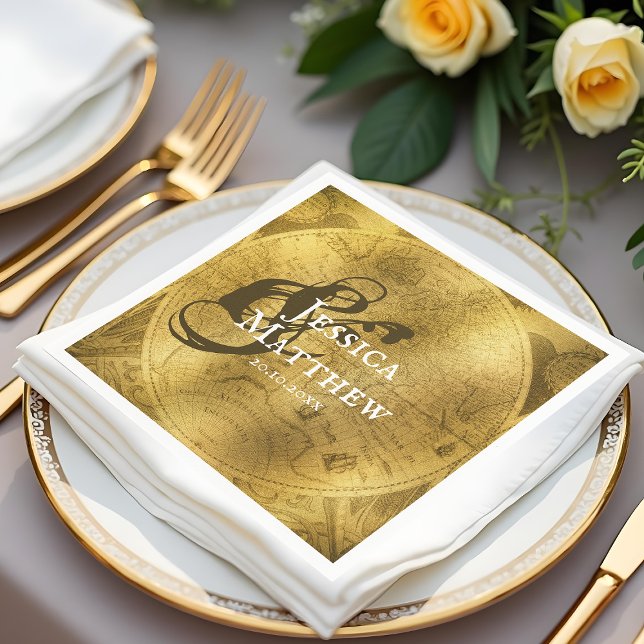Serviette En Papier Mariage d'or chic (Chic Golden Wedding Napkins)
