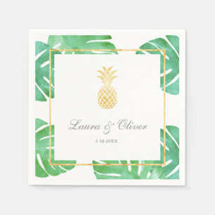Serviette En Papier Mariage d'or d'ananas tropical
