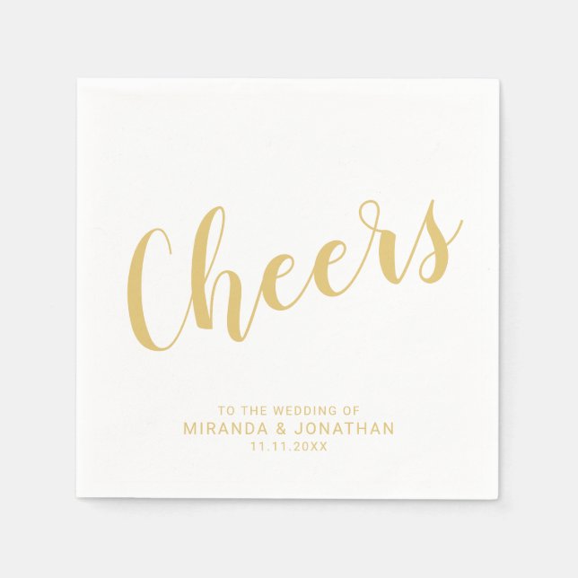Serviette En Papier mariage d'or de script moderne 'Cheers' (Devant)
