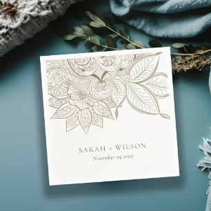 Serviette En Papier Mariage d'or d'ivoire Paisley élégant