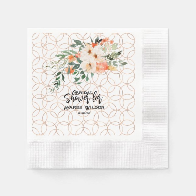 Serviette En Papier Mariage d'or Motif à anneau avec Roses orange (Devant)
