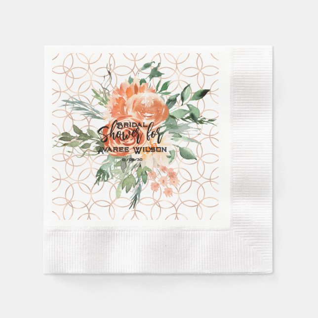 Serviette En Papier Mariage d'or Motif à anneau avec Roses orange (Devant)