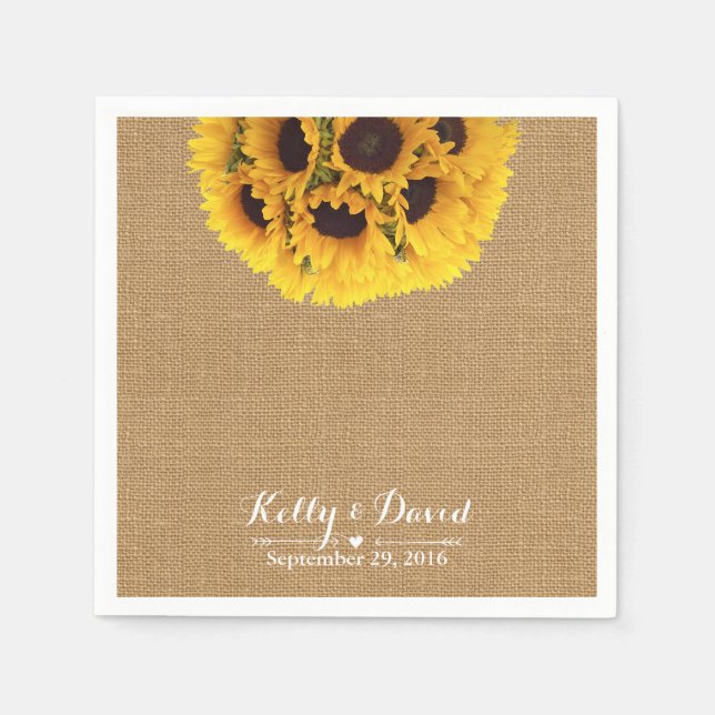 Serviette En Papier Mariage du Burlap Country Sunflowers (Devant)