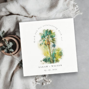 Serviette En Papier Mariage Dusky Green Tropical Aquarelle Palm Trees
