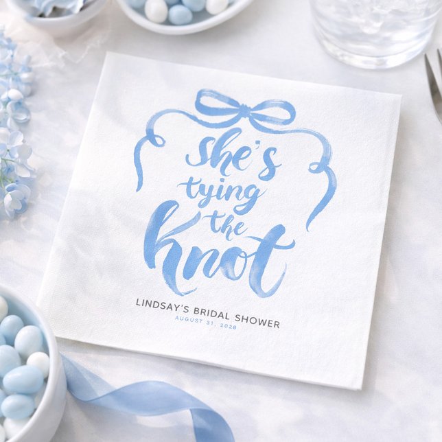 Serviette En Papier Mariage Dusty Blue Bow Elle se marie Shower (Dusty Blue Bow Whimsical Bridal Shower Napkins She's Tying The Knot)