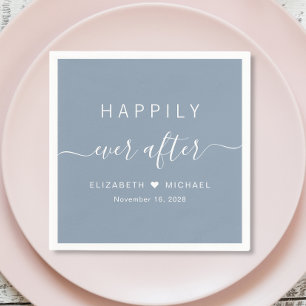 Serviette En Papier Mariage Dusty Blue Heureux À Tout Jamais