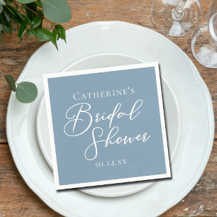Serviette En Papier Mariage Dusty Blue Personnalisé Écriture Blanche