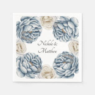 Serviette En Papier Mariage Dusty Blue & White Peony
