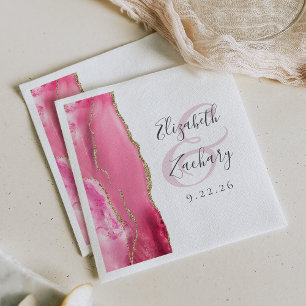 Serviette En Papier Mariage écriture Agate Géode Rose Or