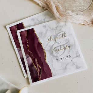 Serviette En Papier Mariage écriture dorée sur marbre de Bourgogne