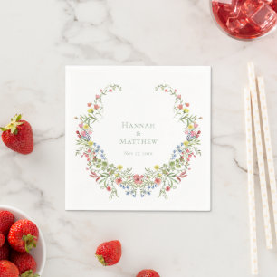 Serviette En Papier Mariage Élégant à la Crête de Fleur Sauvage Bleue 