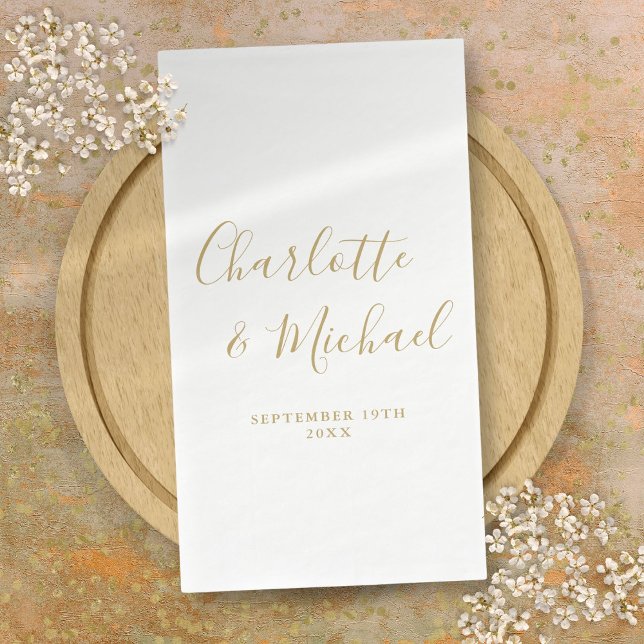 Serviette En Papier Mariage élégant à la signature dorée (Elegant Gold Signature Script Wedding Paper Guest Towels)