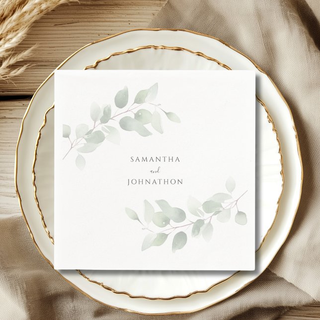 Serviette En Papier Mariage Élégant à la Verdure d'Eucalyptus  (Créateur téléchargé)