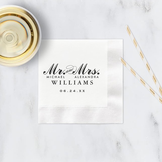 Serviette En Papier Mariage élégant à l'encre noire avec écriture Mr e (Créateur téléchargé)
