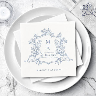 Serviette En Papier Mariage Élégant à Monogrammes avec Crête Florale B