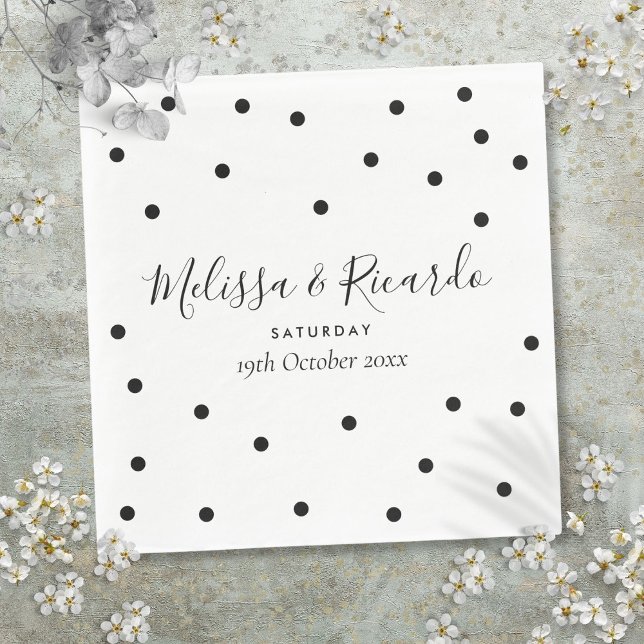 Serviette En Papier Mariage élégant à pois noirs et blancs (Elegant Black and White Polka Dots Wedding Napkins)