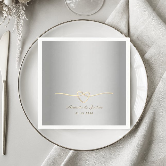Serviette En Papier Mariage élégant argent et or (Créateur téléchargé)